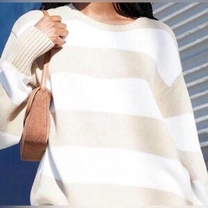 Hollister Beige and White Striped Sweater
